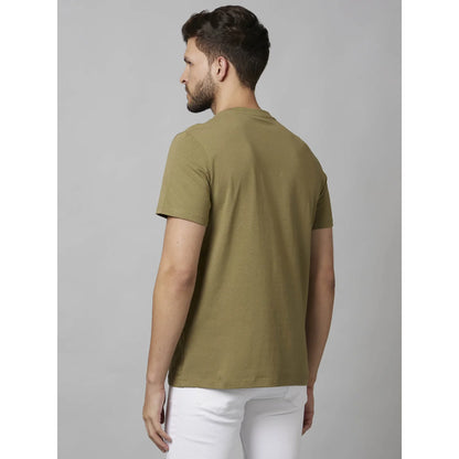 Khaki Solid Cotton-Poly-Blend T-shirt