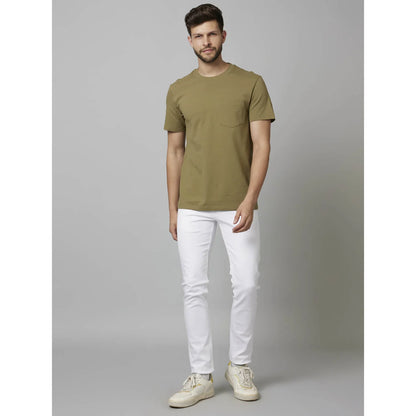 Khaki Solid Cotton-Poly-Blend T-shirt