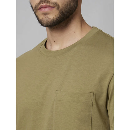 Khaki Solid Cotton-Poly-Blend T-shirt