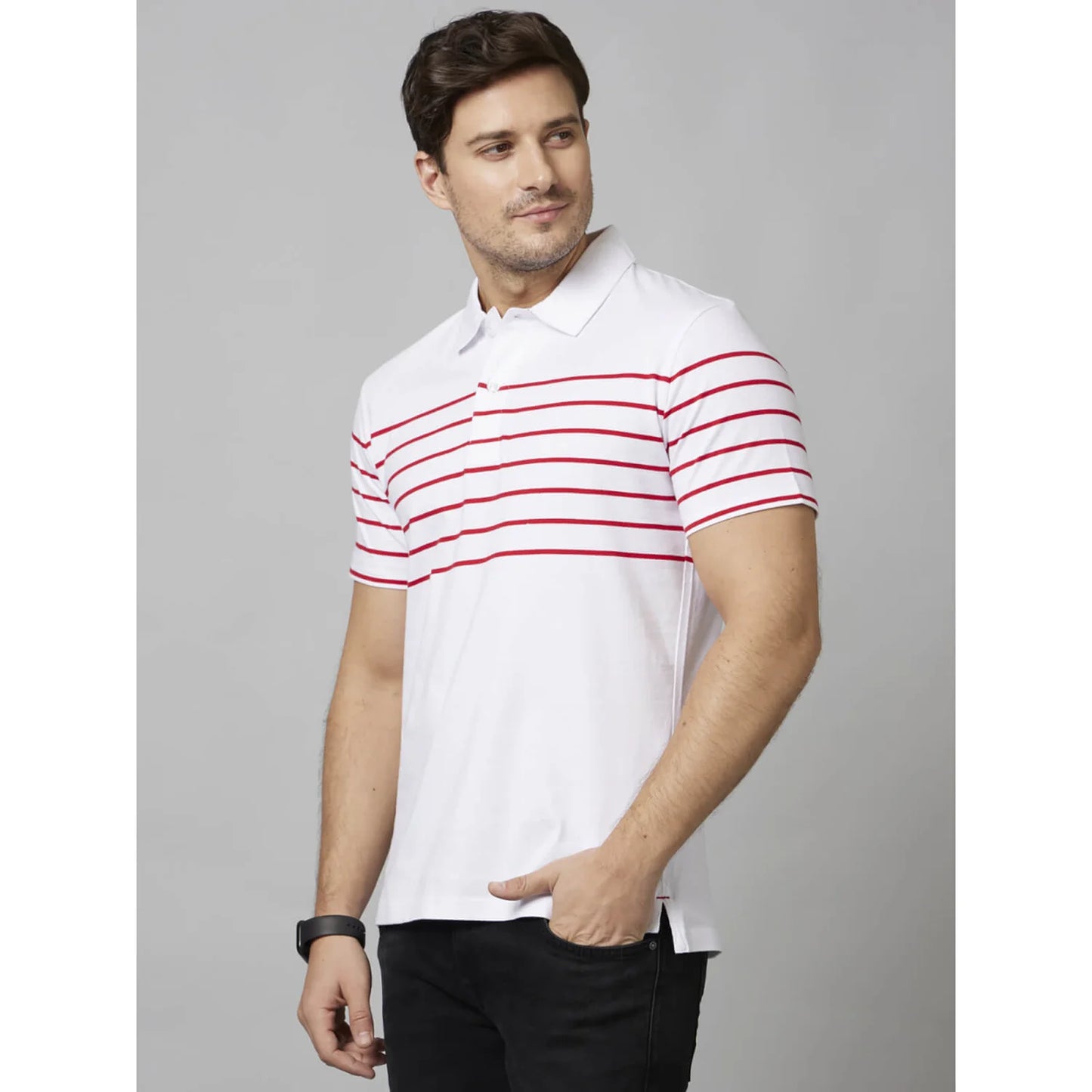 Cream Striped Cotton Polo