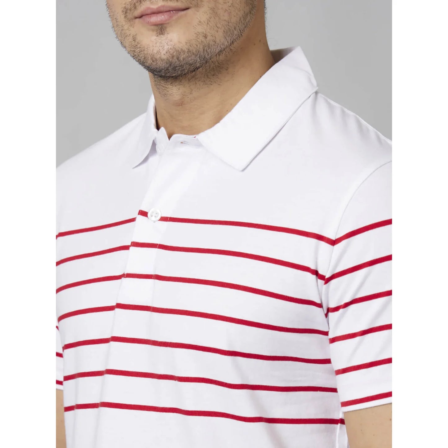 Cream Striped Cotton Polo