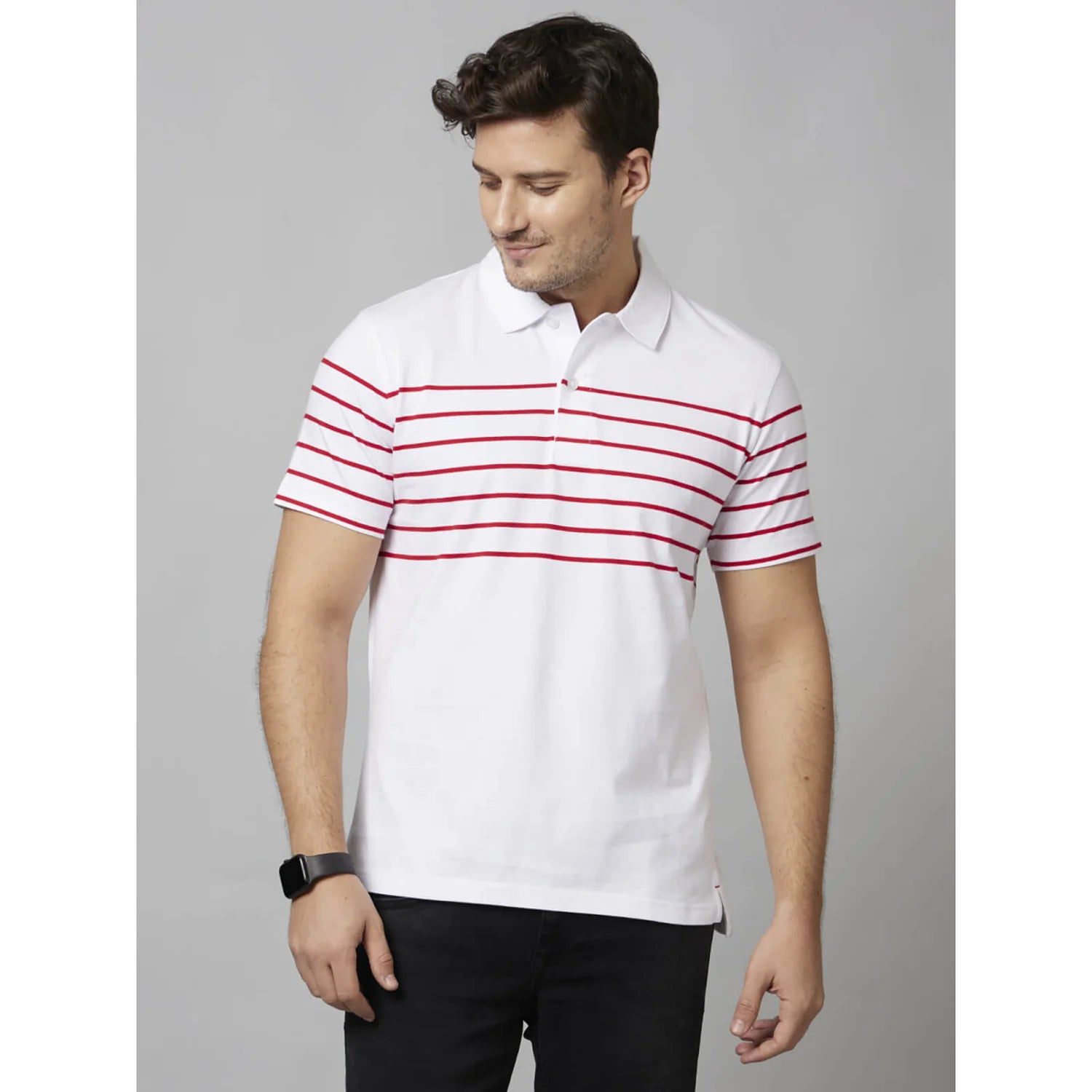 Cream Striped Cotton Polo