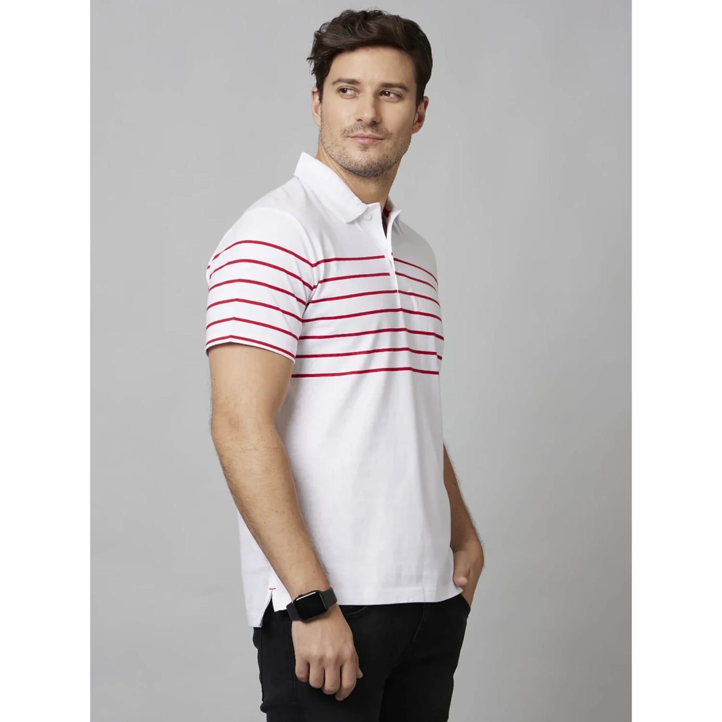 Cream Striped Cotton Polo