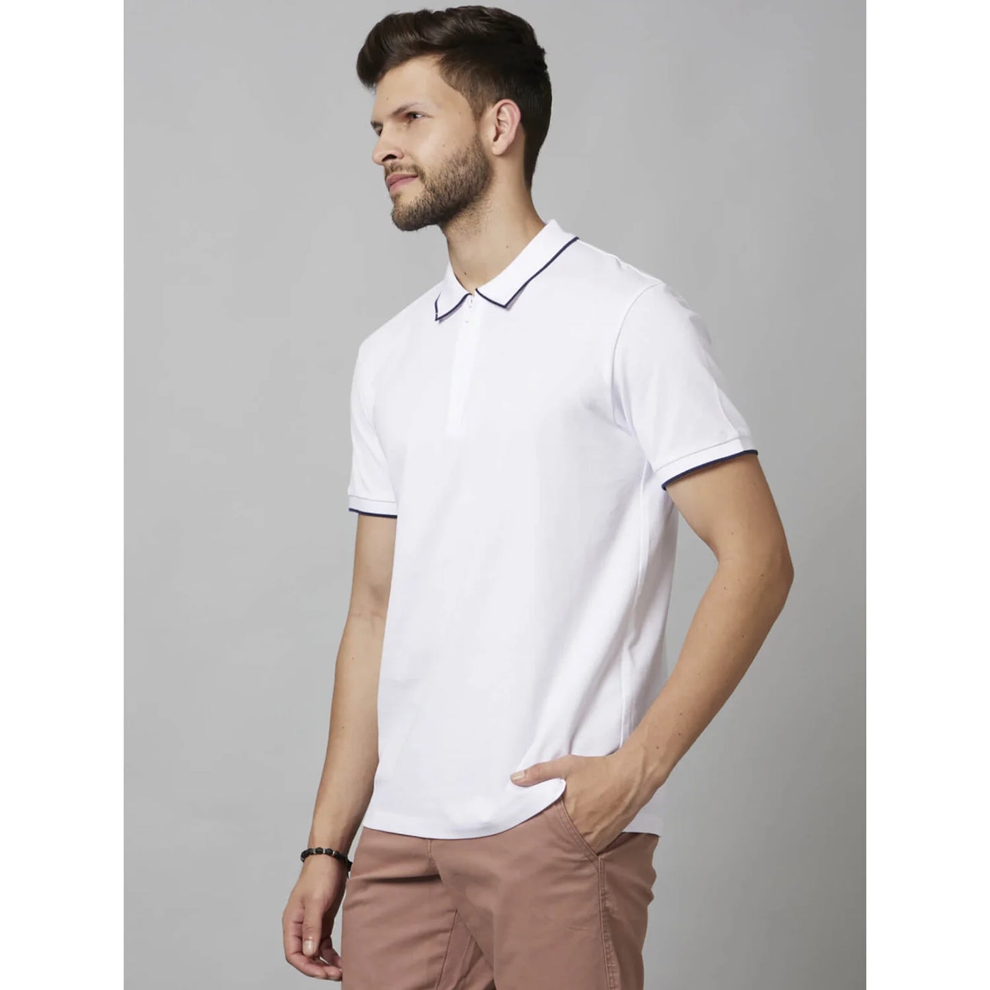 Cream Solid Cotton Polo