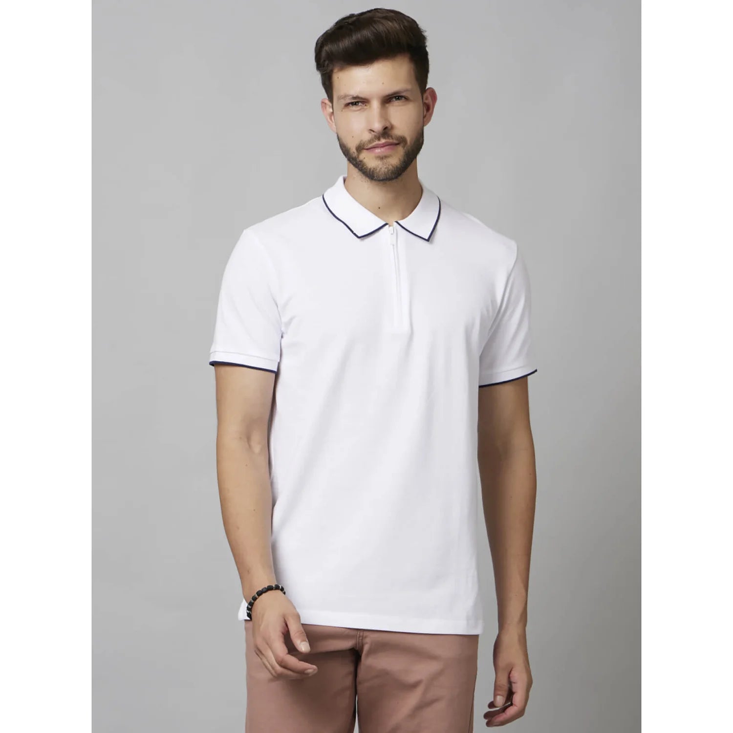 Cream Solid Cotton Polo