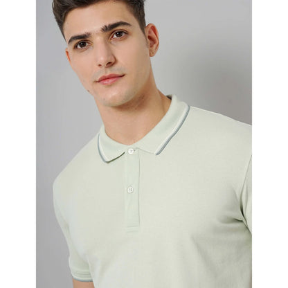 Cream Solid Cotton-Blend Polo