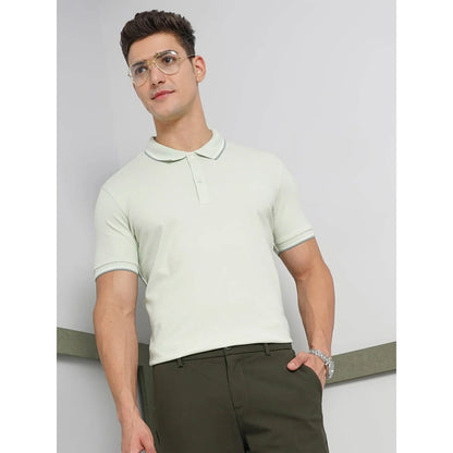 Cream Solid Cotton-Blend Polo