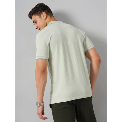 Cream Solid Cotton-Blend Polo