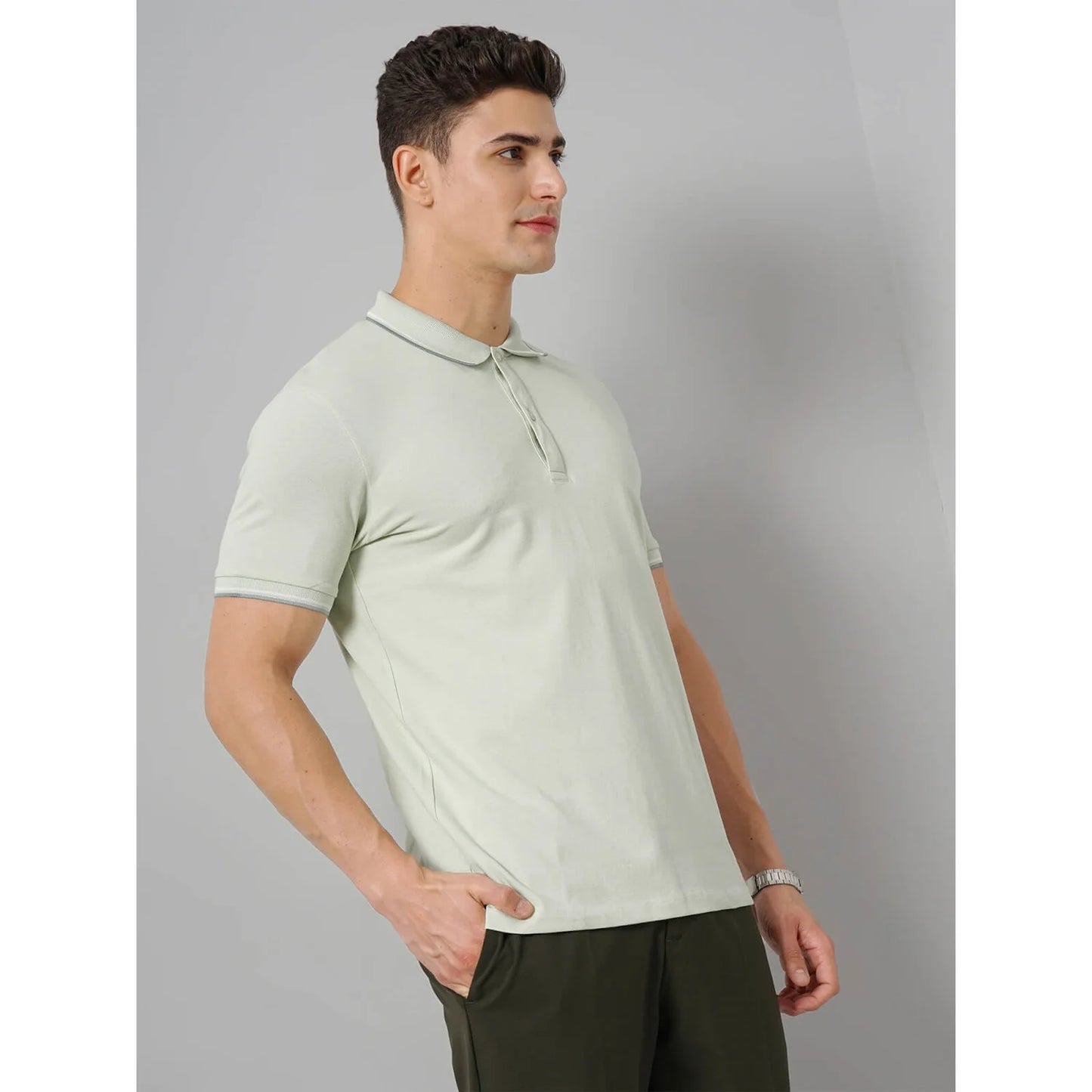 Cream Solid Cotton-Blend Polo