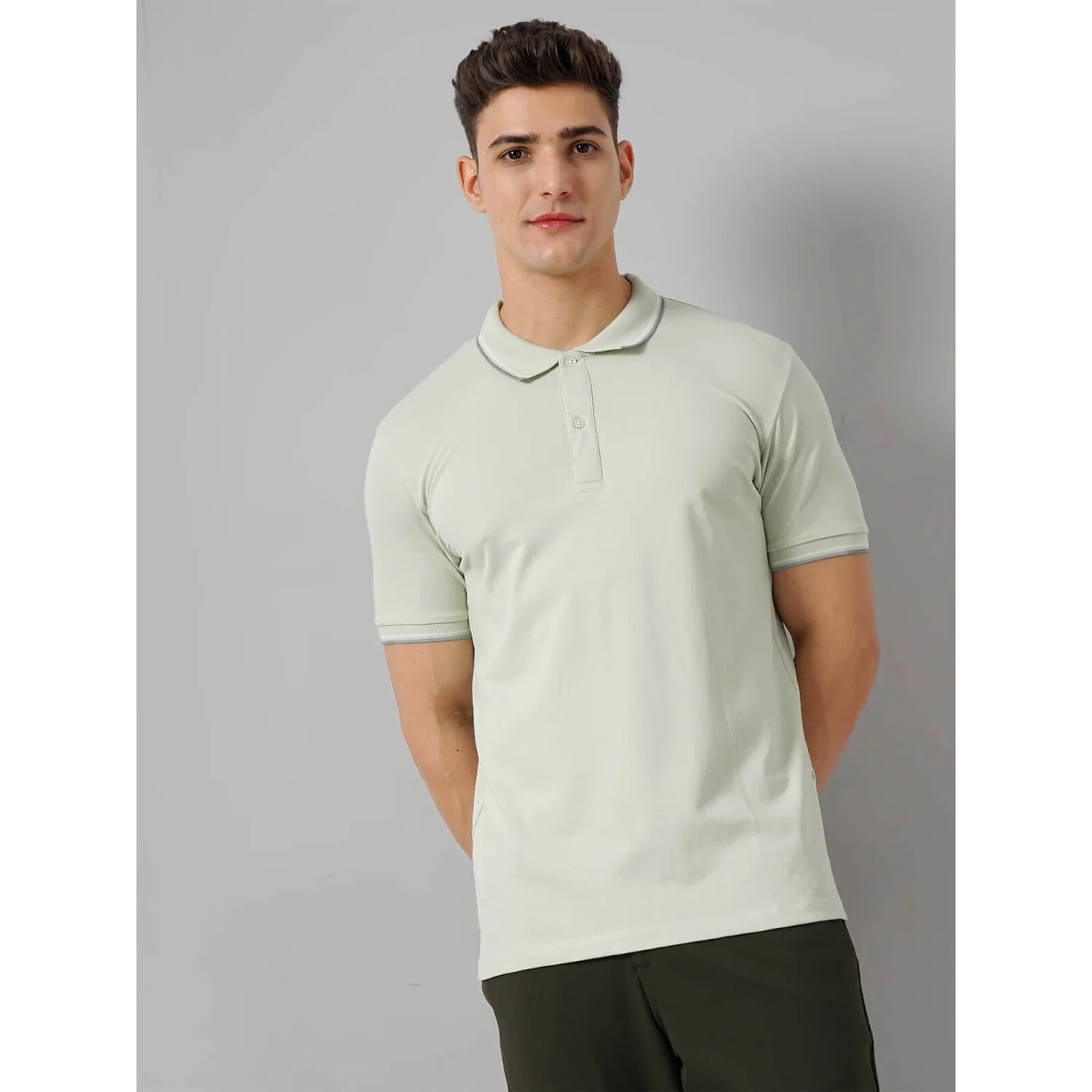 Cream Solid Cotton-Blend Polo