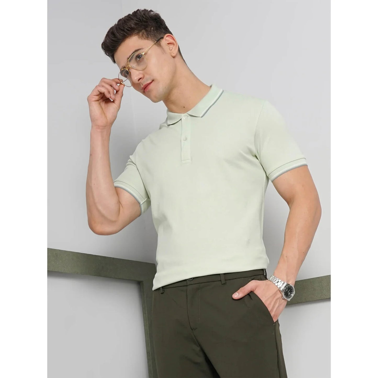 Cream Solid Cotton-Blend Polo