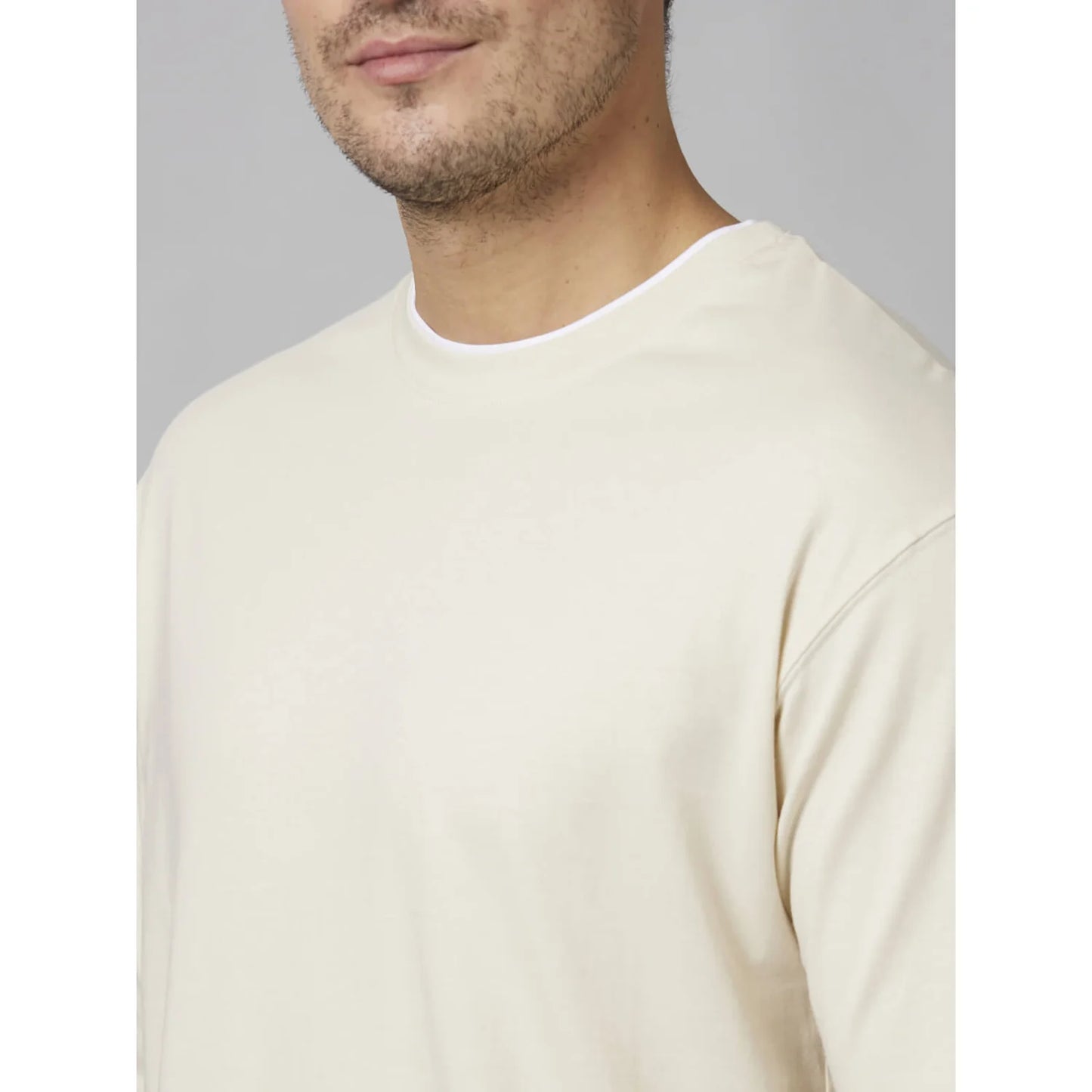 Cream Solid Cotton T-shirt