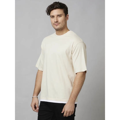 Cream Solid Cotton T-shirt