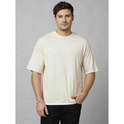 Cream Solid Cotton T-shirt