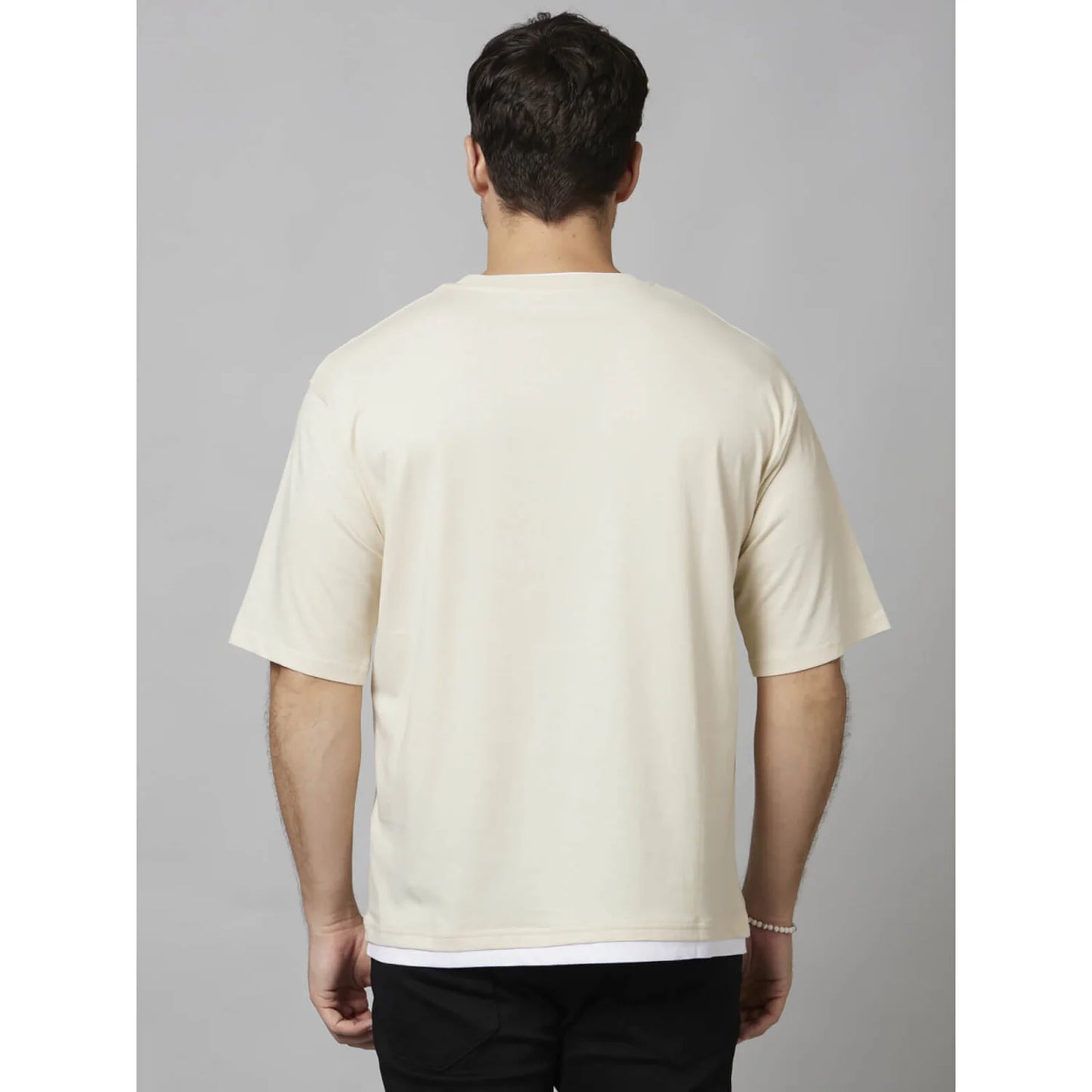 Cream Solid Cotton T-shirt