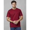 Celio* Solid Regular Fit Cotton Burgundy T-Shirt
