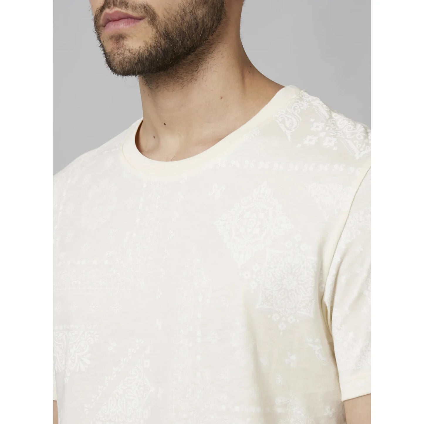 Cream Graphic Printed Cotton T-shirt