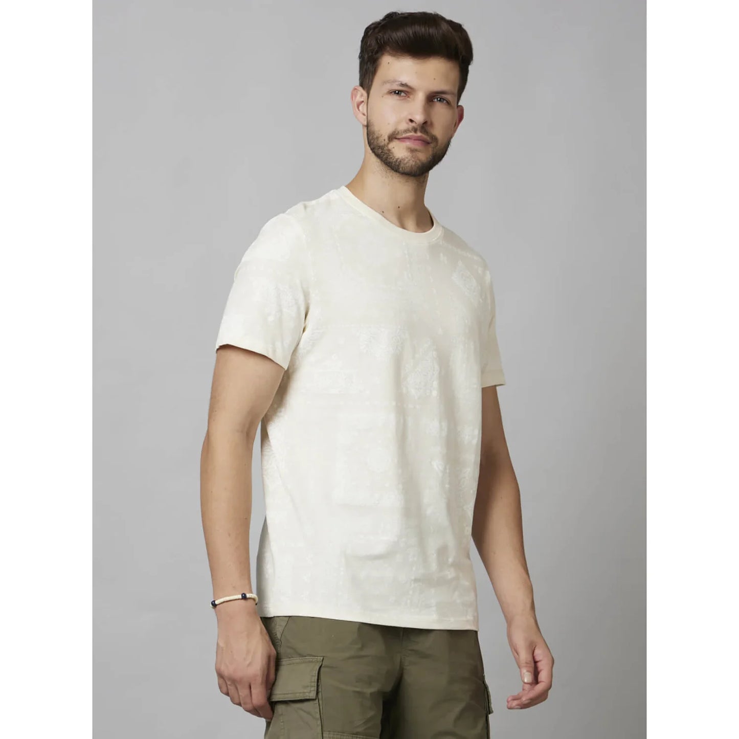 Cream Graphic Printed Cotton T-shirt