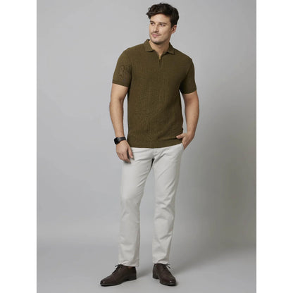 Cream Self-Design Cotton Polo