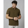 Celio* Self-Design Regular Fit Cotton Olive T-Shirt