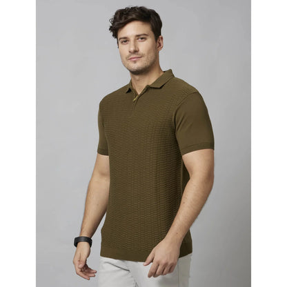 Cream Self-Design Cotton Polo