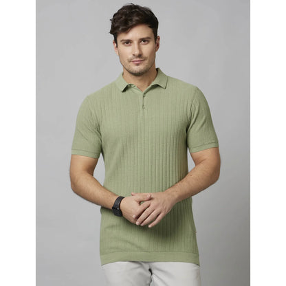 Cream Self-Design Cotton Polo