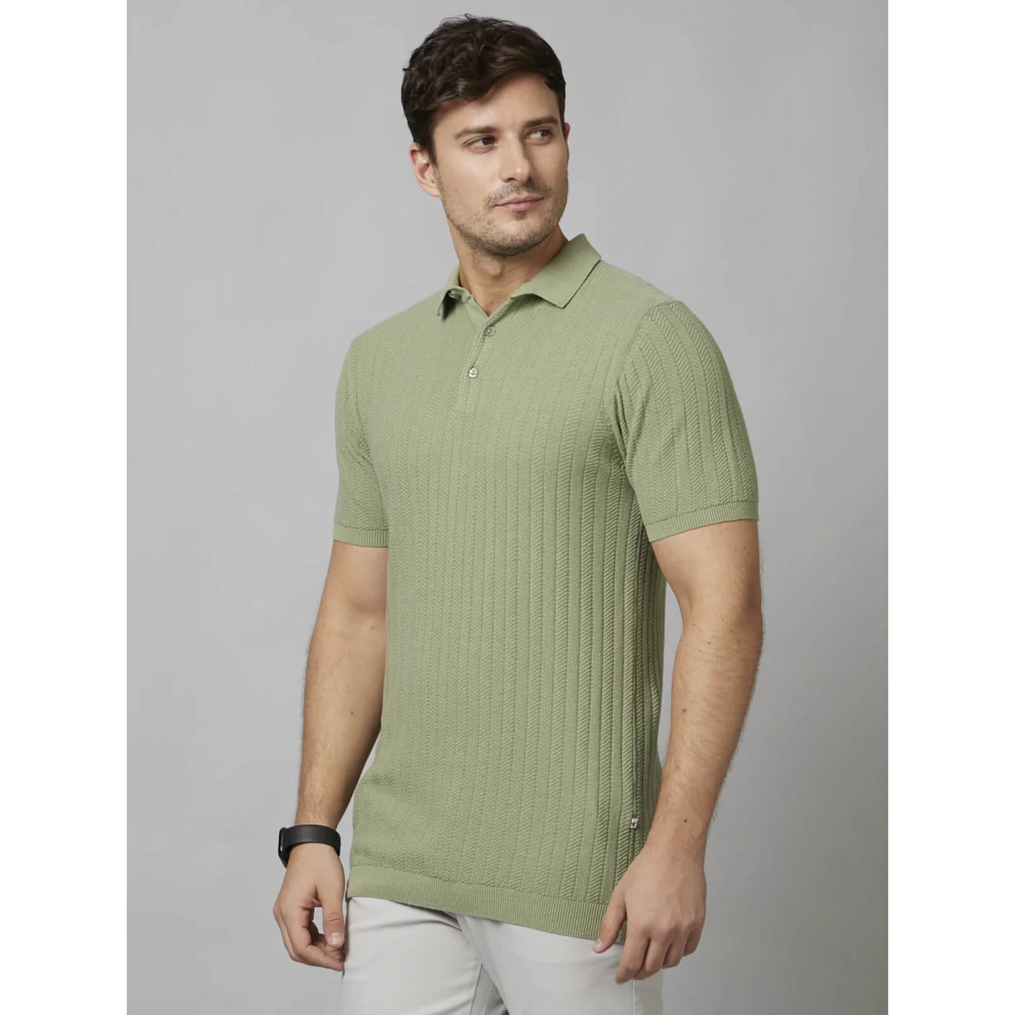 Cream Self-Design Cotton Polo