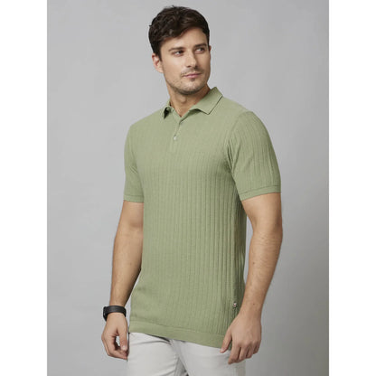 Cream Self-Design Cotton Polo