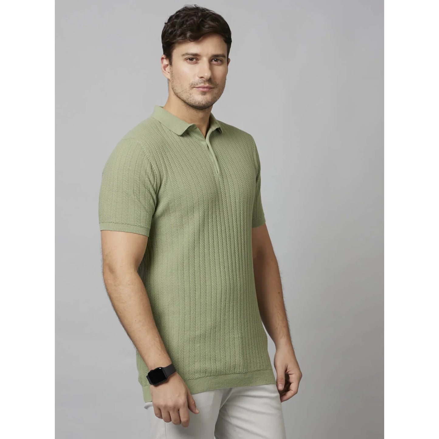 Cream Self-Design Cotton Polo