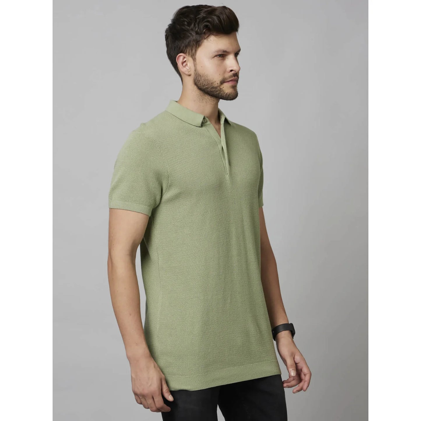 Cream Textured Cotton Polo