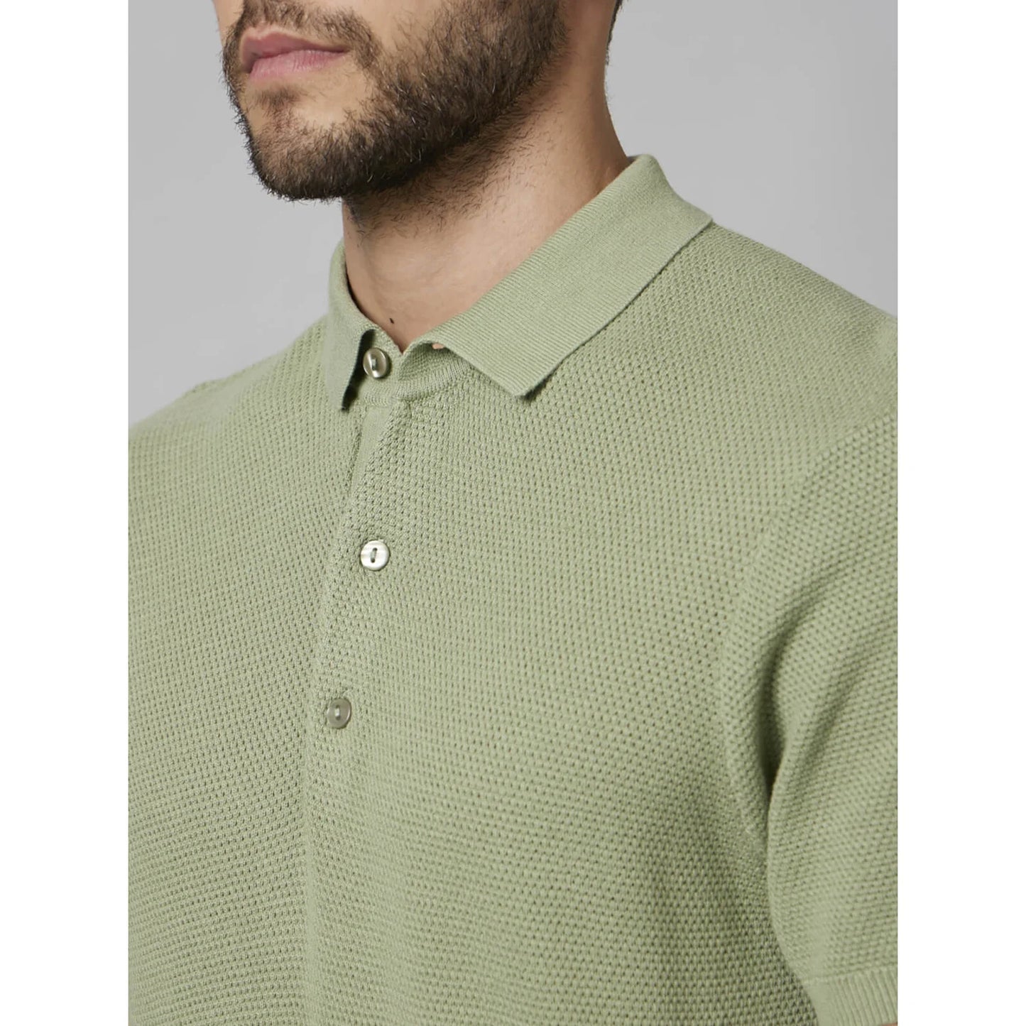 Cream Textured Cotton Polo