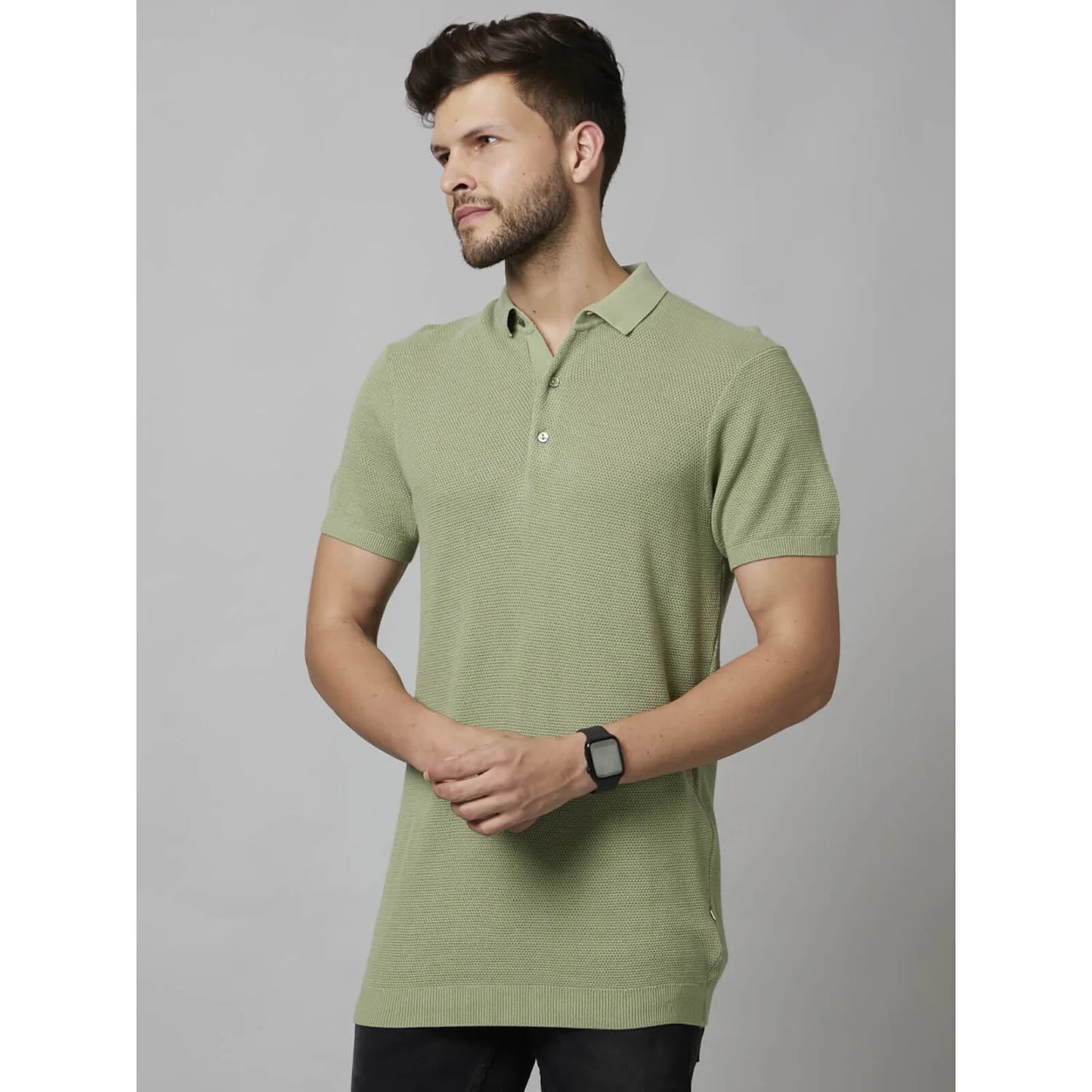 Cream Textured Cotton Polo