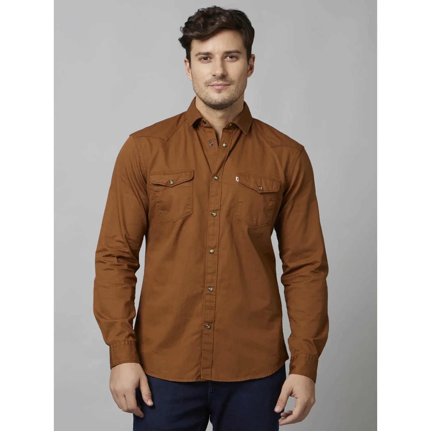 Cream Solid Cotton Shirt