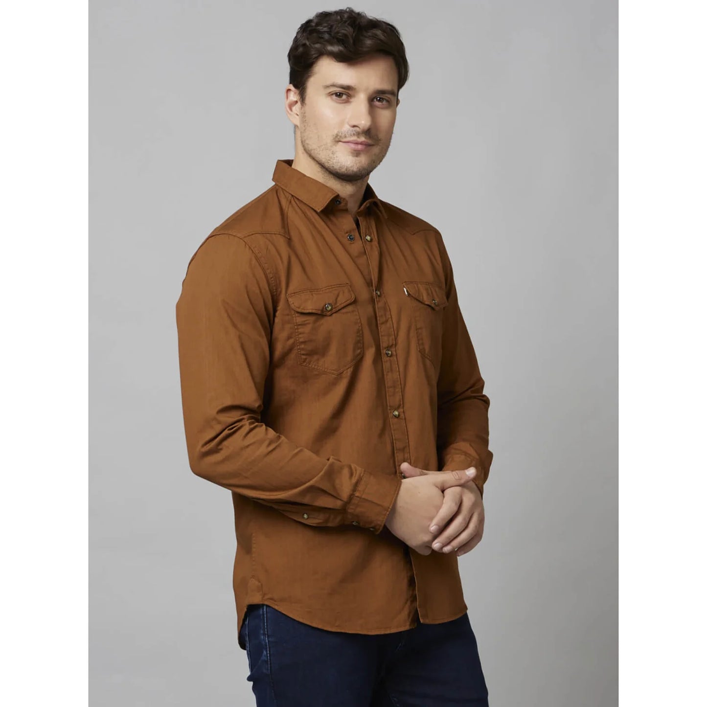 Cream Solid Cotton Shirt