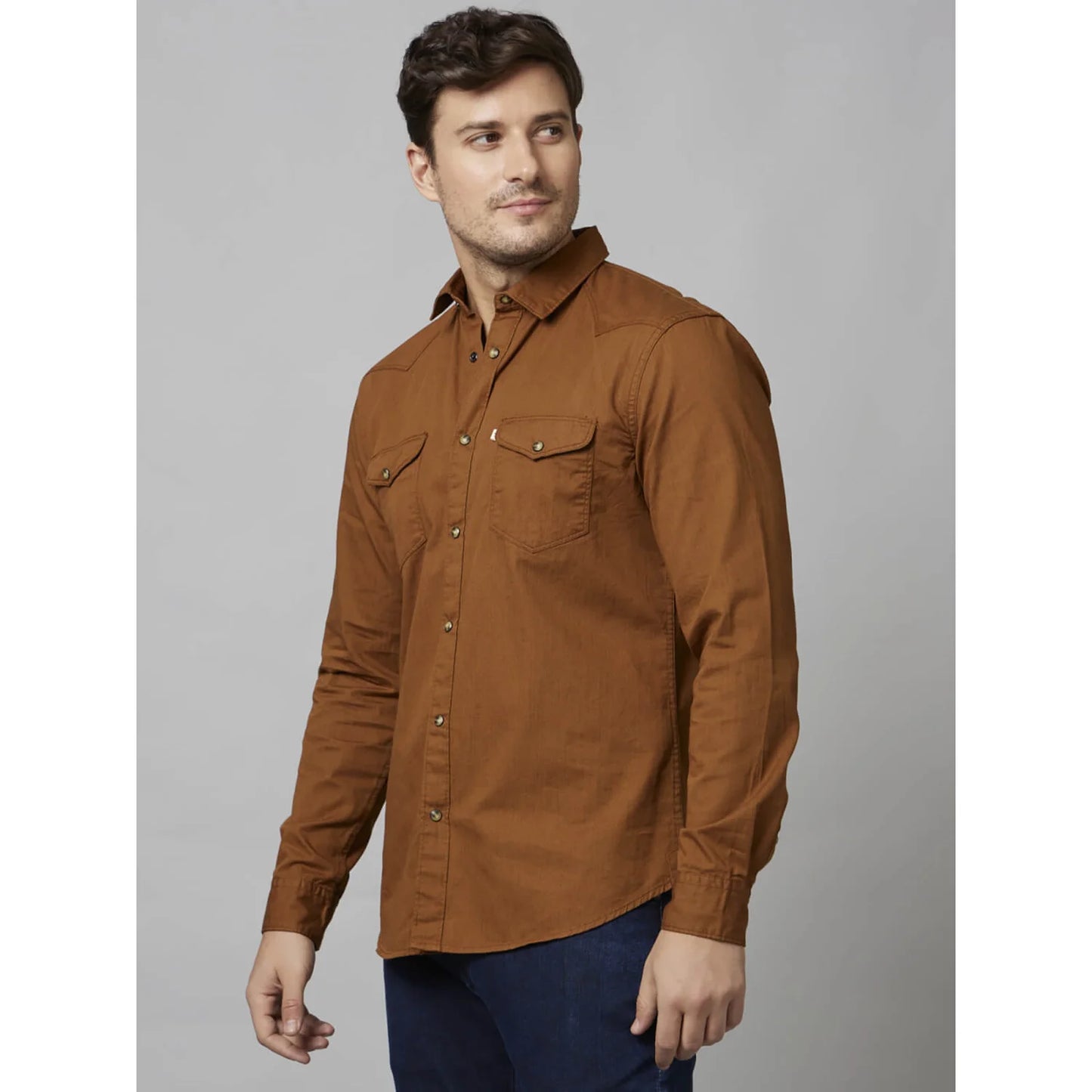 Cream Solid Cotton Shirt