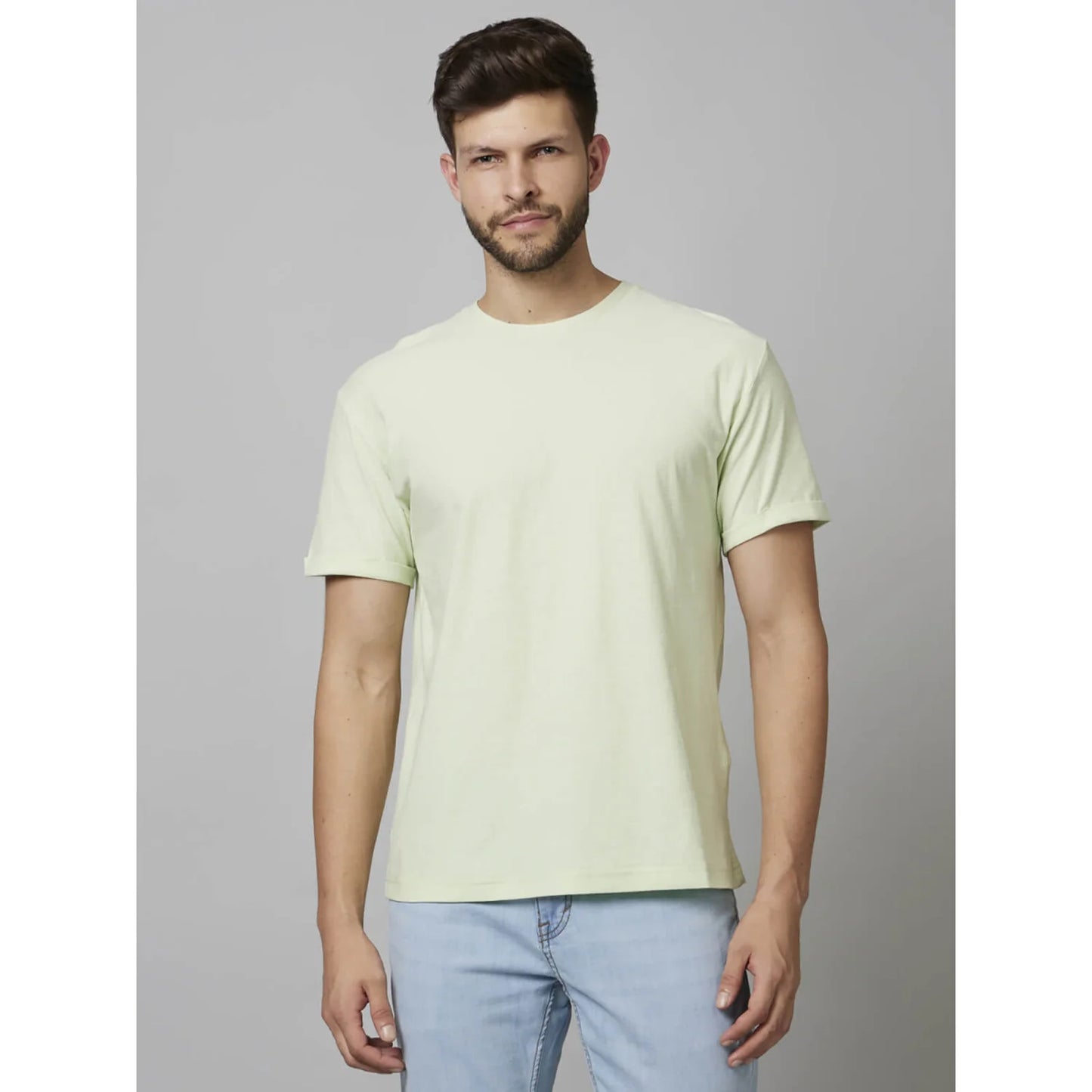 Cream Solid Cotton T-shirt