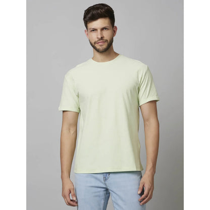 Cream Solid Cotton T-shirt