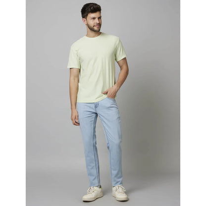 Cream Solid Cotton T-shirt