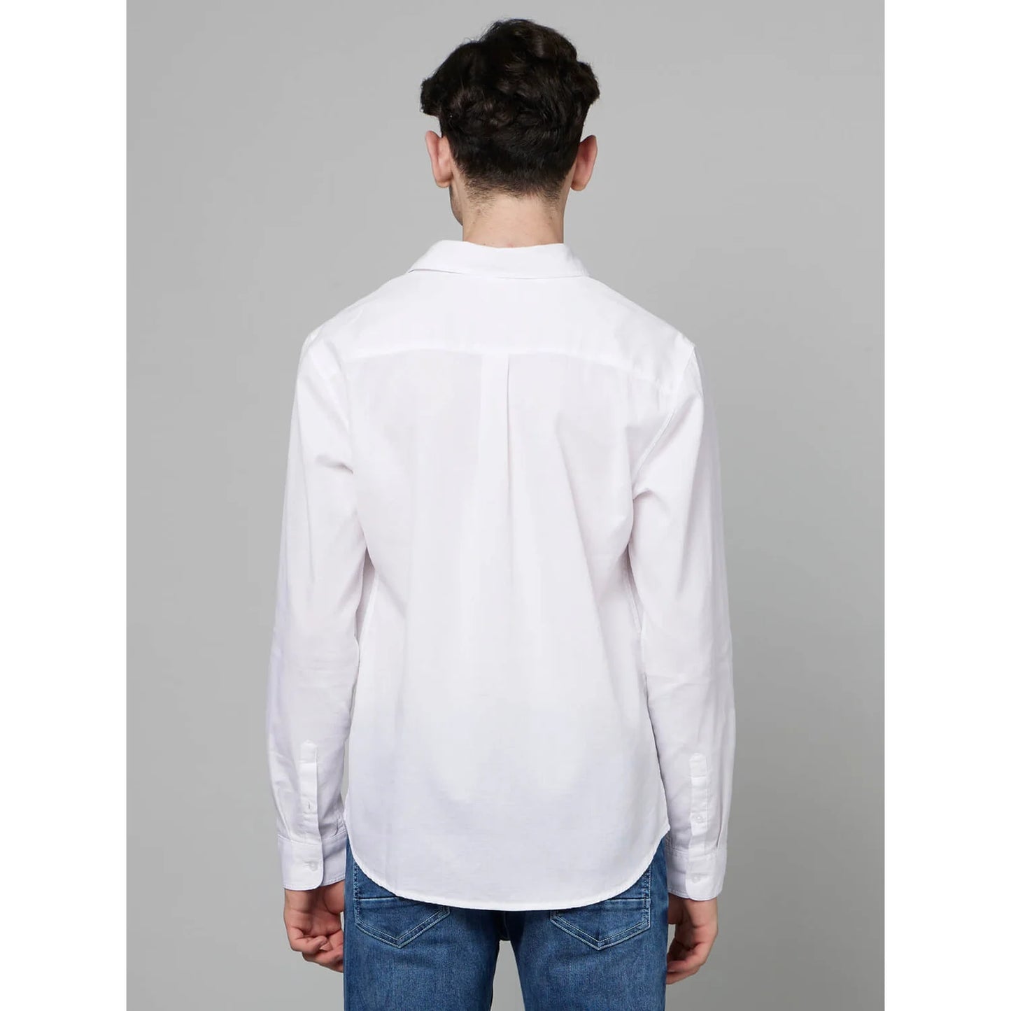 Cream Solid Poly-Blend Shirt