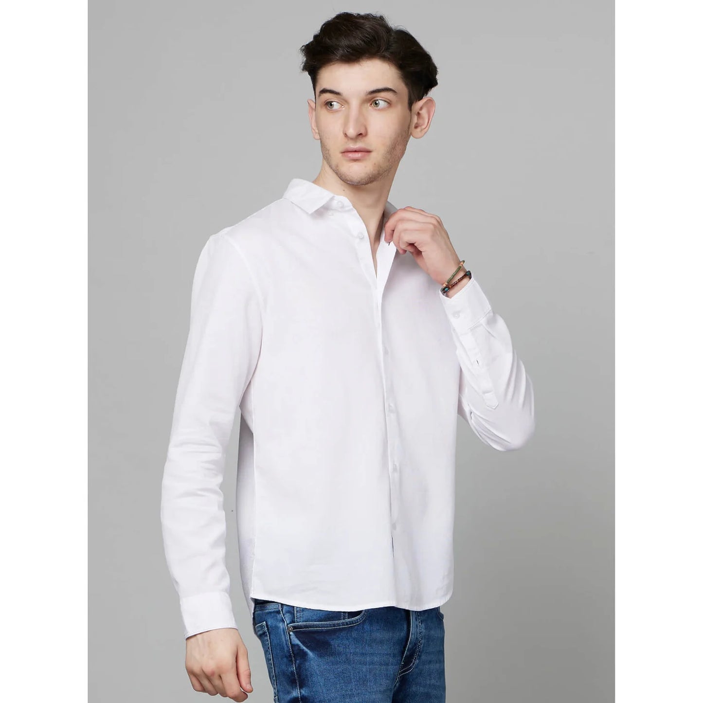 Cream Solid Poly-Blend Shirt