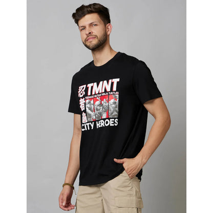 TMNT - Black Printed Cotton T-shirt