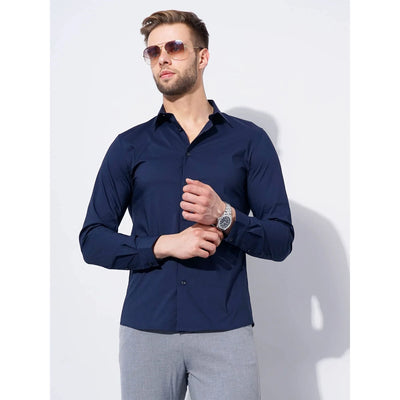 Celio* Solid Regular Fit Workwear Navy Blue Formal Shirt