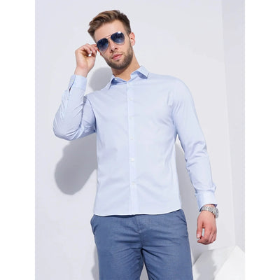 Celio* Solid Regular Fit Workwear Light Blue Shirts