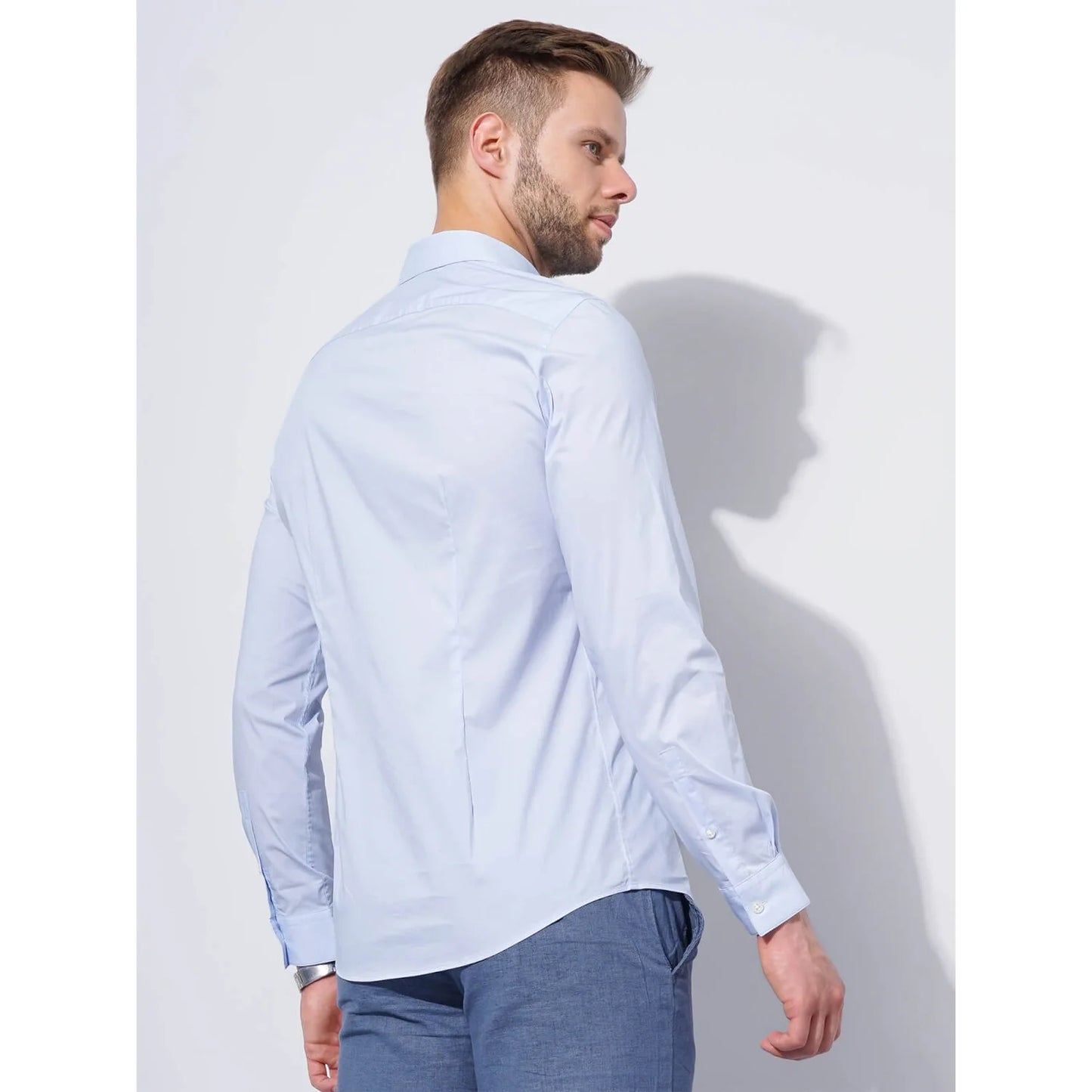 Cream Solid Cotton Blend Shirt