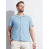 Celio* Checked Regular Fit Cotton-Linen-Blend Blue Shirt