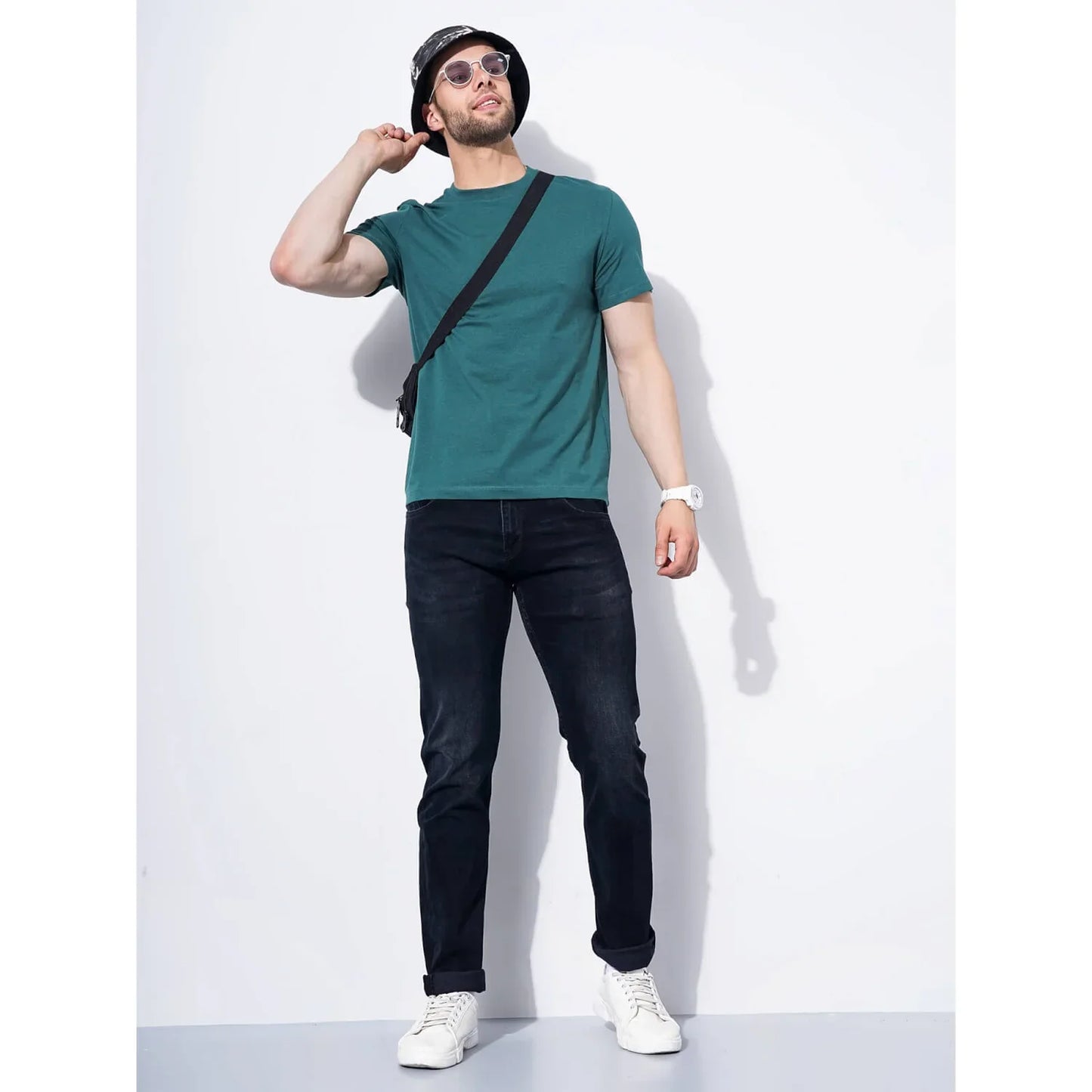 Teal Solid Cotton T-Shirt