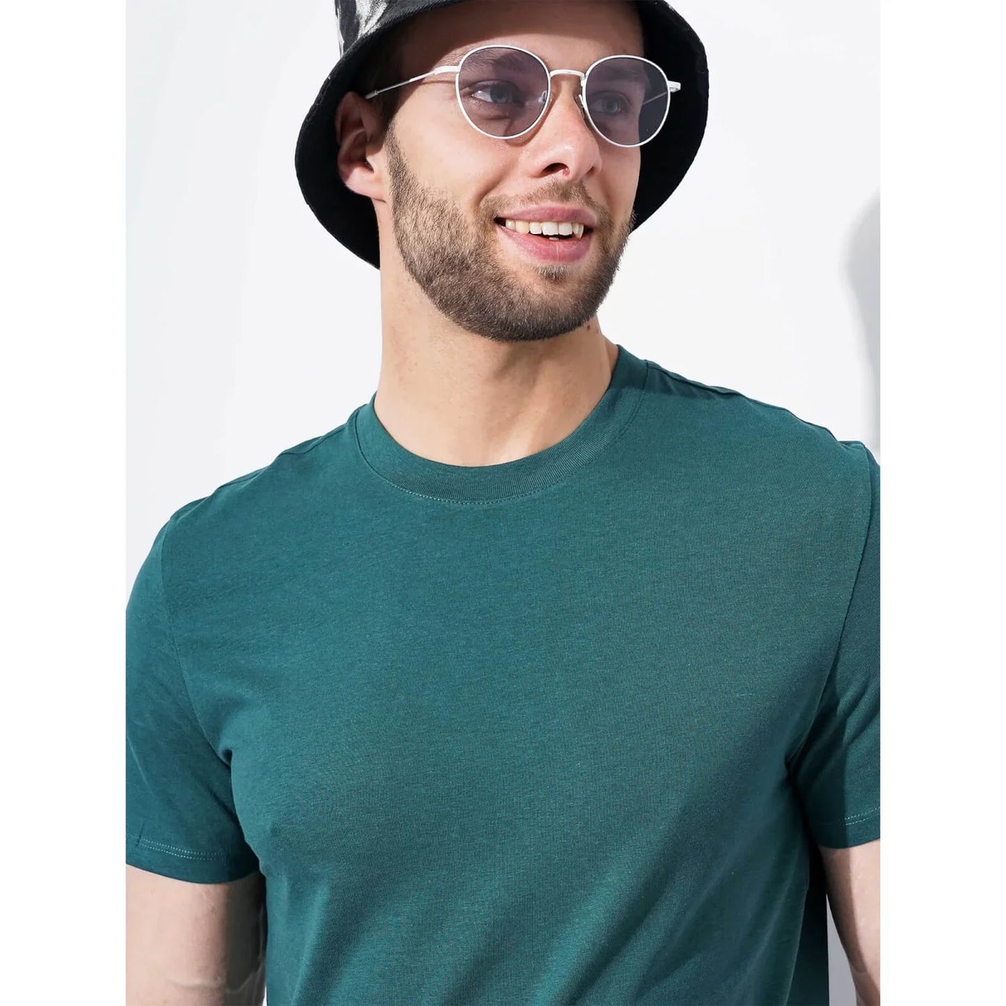 Teal Solid Cotton T-Shirt