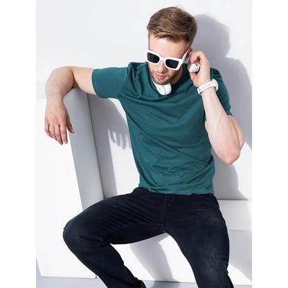 Teal Solid Cotton T-Shirt