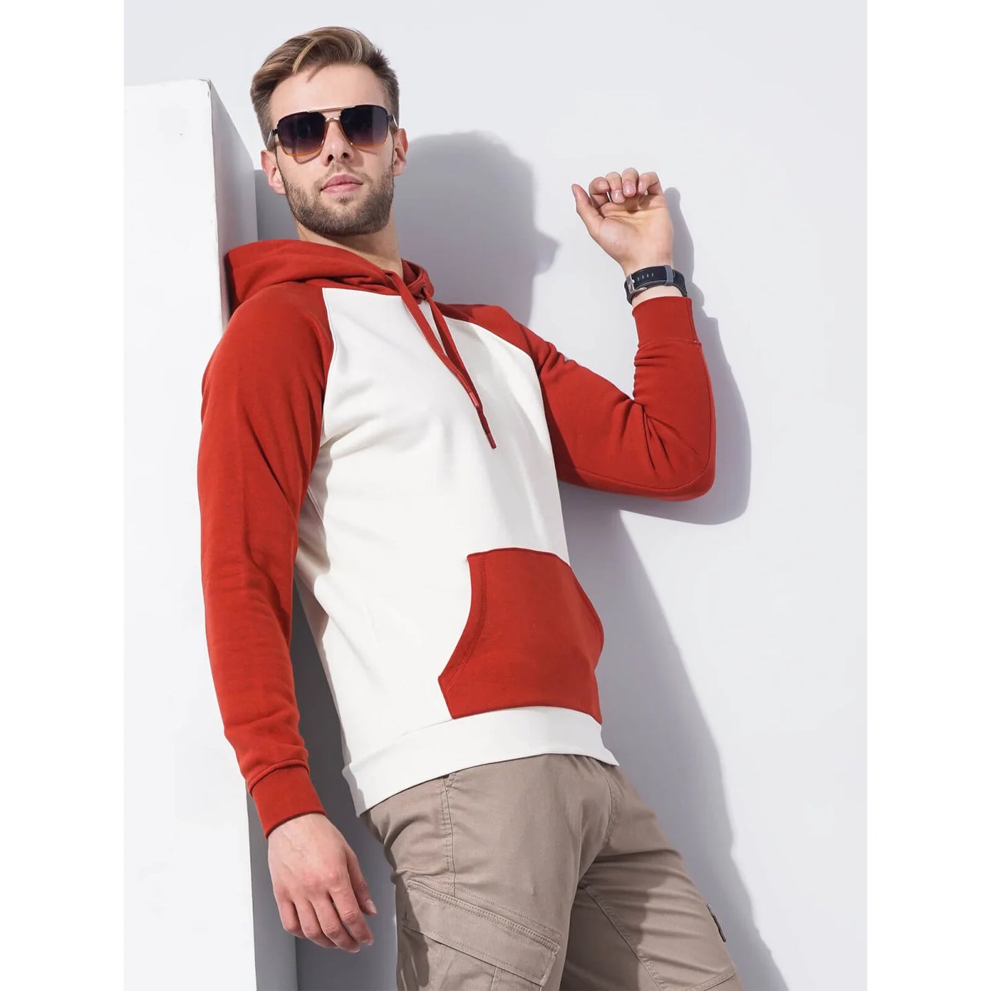 Red Colourblock Cotton-Poly-Blend Sweatshirt