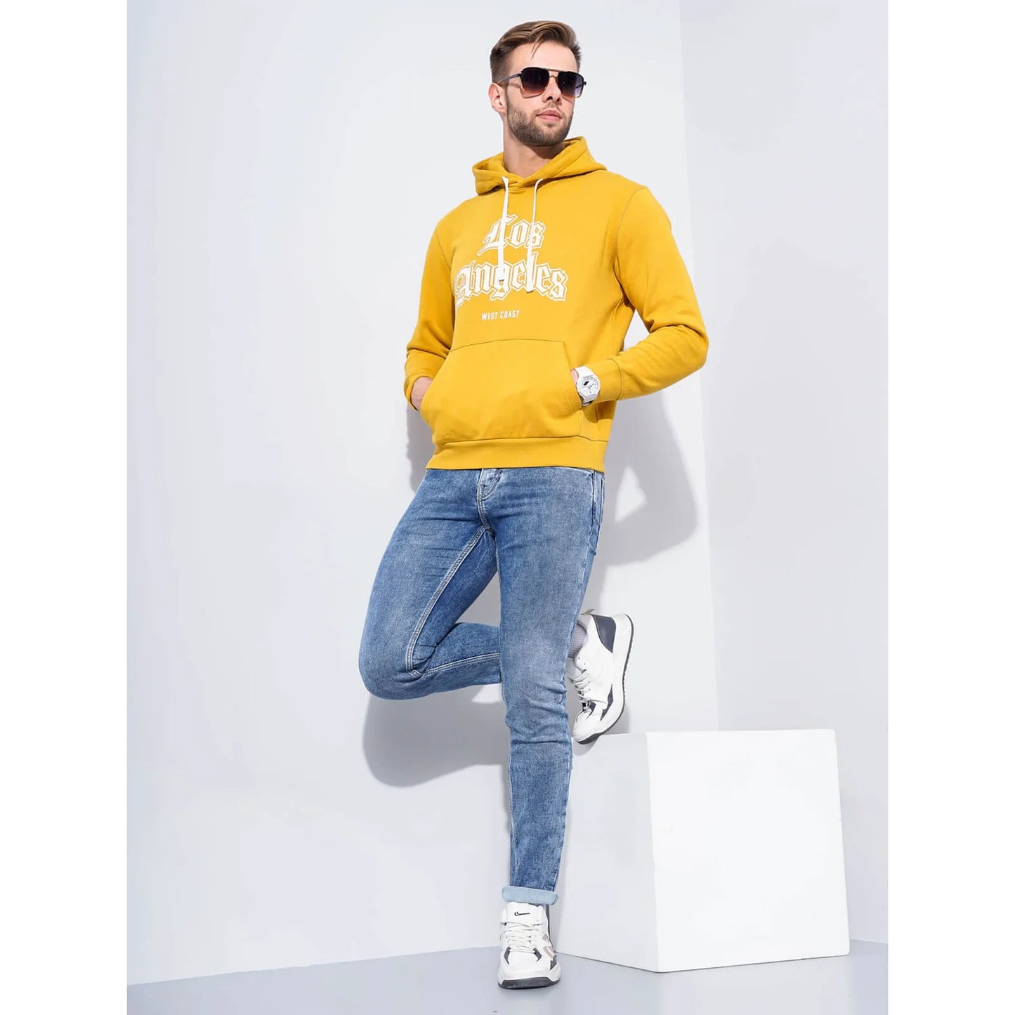 Yellow Printed Cotton Sweatshirt